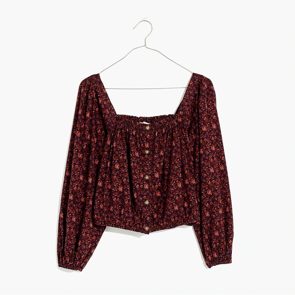 Madewell Puff-Sleeve Button-Front Crop Top in Orchard Floral - Picture 2 of 10